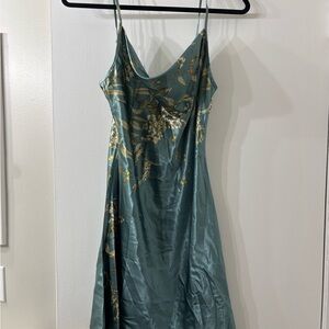 Teal Floral Satin Slip Dress
